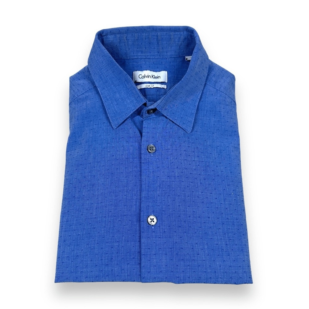 Calvin‎ Klein Shirt Mens Size 15.5 34/35 Blue Slim Fit Long Sleeve Button Down